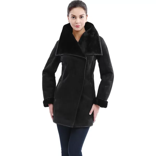 imageBGSD Womens Heidi Asymmetrical Zip Front Faux Shearling Walking Coat Black XLarge