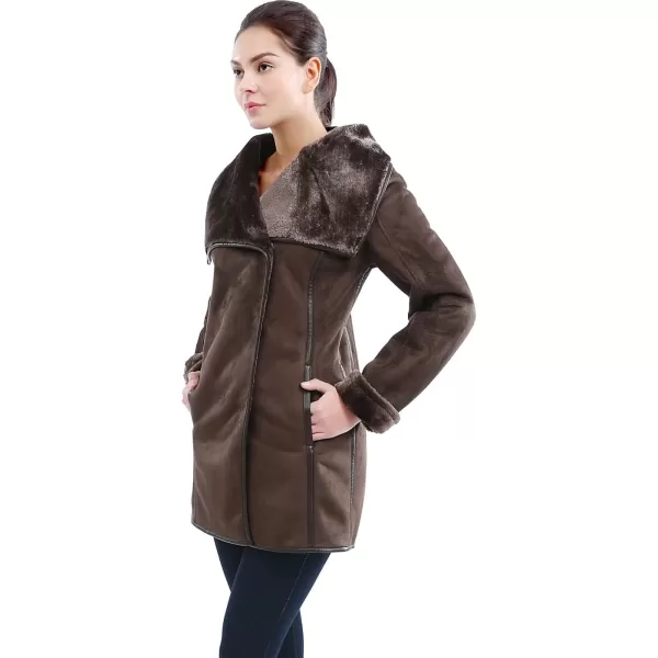 imageBGSD Womens Heidi Asymmetrical Zip Front Faux Shearling Walking Coat Brown Medium