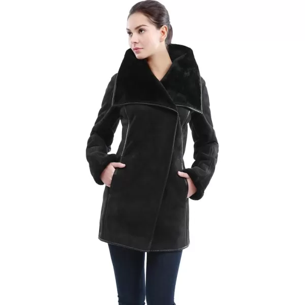 imageBGSD Womens Heidi Asymmetrical Zip Front Faux Shearling Walking Coat Black XLarge