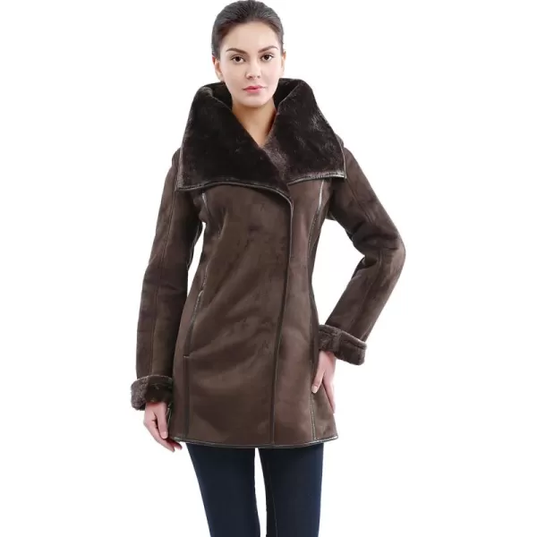 imageBGSD Womens Heidi Asymmetrical Zip Front Faux Shearling Walking Coat Brown Medium