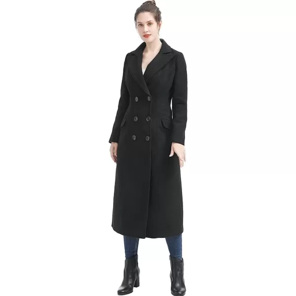 imageBGSD Women Fay Wool Blend Double Breasted Long Walking Pea Coat Also available in Plus Size and PetiteBlack