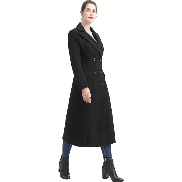 imageBGSD Women Fay Wool Blend Double Breasted Long Walking Pea Coat Also available in Plus Size and PetiteBlack