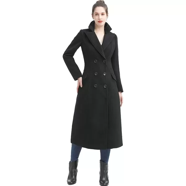 imageBGSD Women Fay Wool Blend Double Breasted Long Walking Pea Coat Also available in Plus Size and PetiteBlack