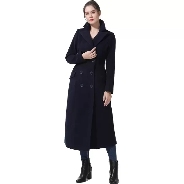 imageBGSD Women Fay Wool Blend Double Breasted Long Walking Pea Coat Also available in Plus Size and PetiteNavy