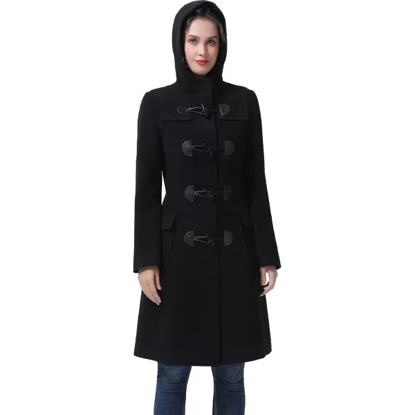 imageBGSD Women Liv Wool Blend Hooded Long Toggle Walking Duffle Coat Also available in Plus Size and PetiteBlack