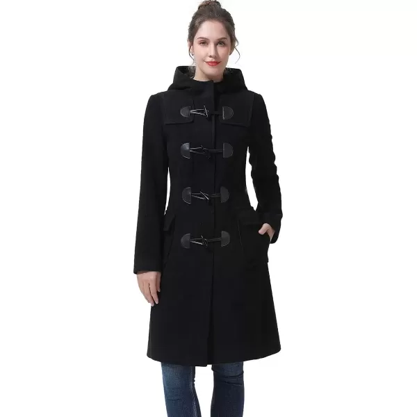 imageBGSD Women Liv Wool Blend Hooded Long Toggle Walking Duffle Coat Also available in Plus Size and PetiteBlack