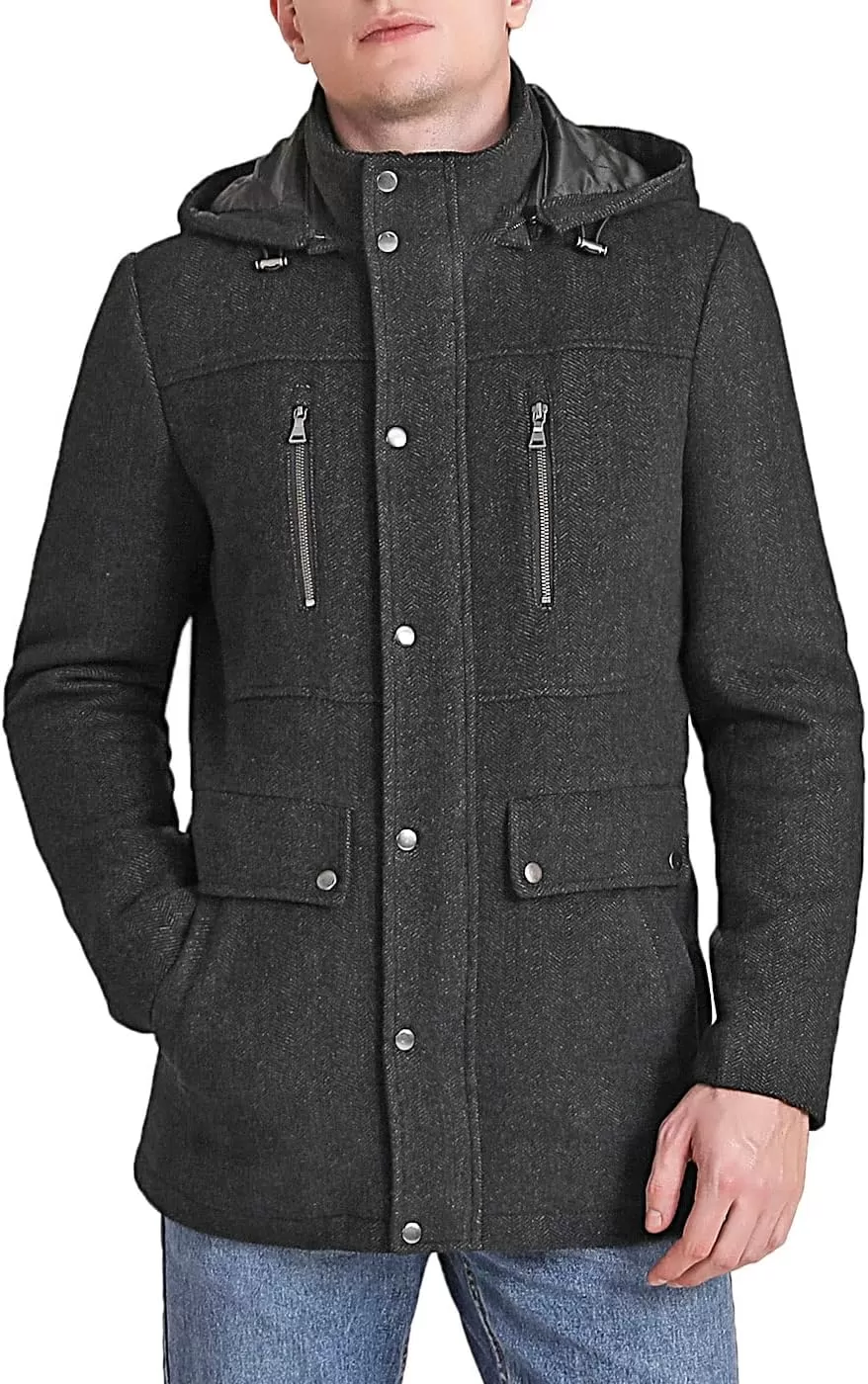 imageBGSD Men Adam Herringbone Hooded Wool Blend Walking Car Coat with Removable Bib Also available in Big and TallBlack