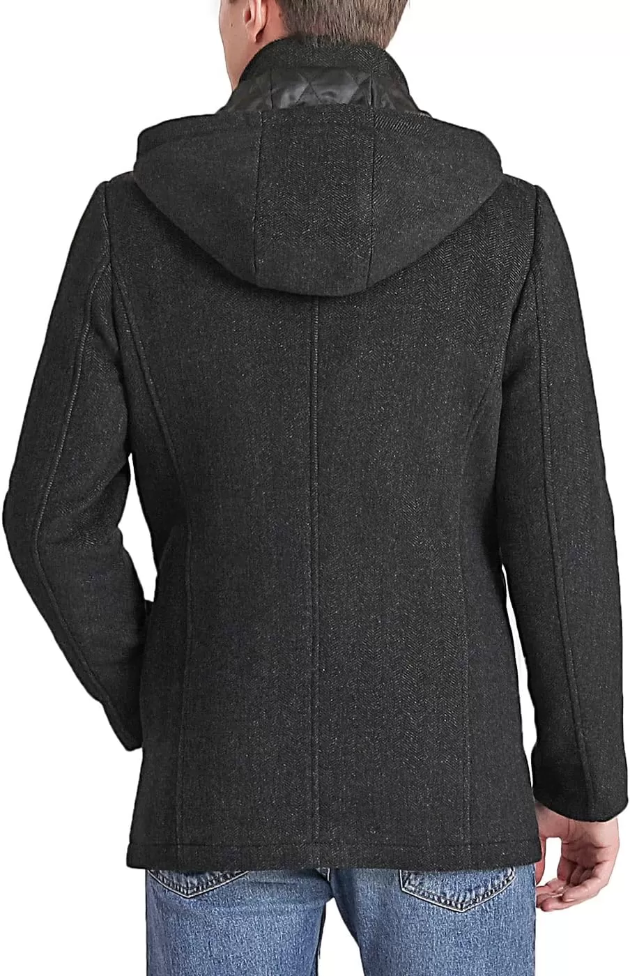 imageBGSD Men Adam Herringbone Hooded Wool Blend Walking Car Coat with Removable Bib Also available in Big and TallBlack