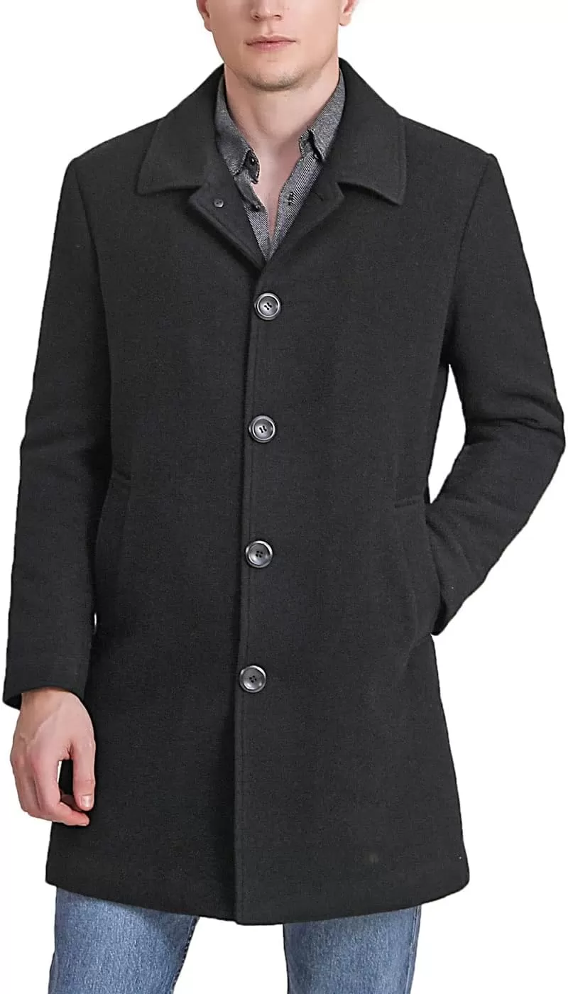 imageBGSD Men Baker Wool Blend Single Breasted Walking Long Car Coat Also available in Big and TallBlack