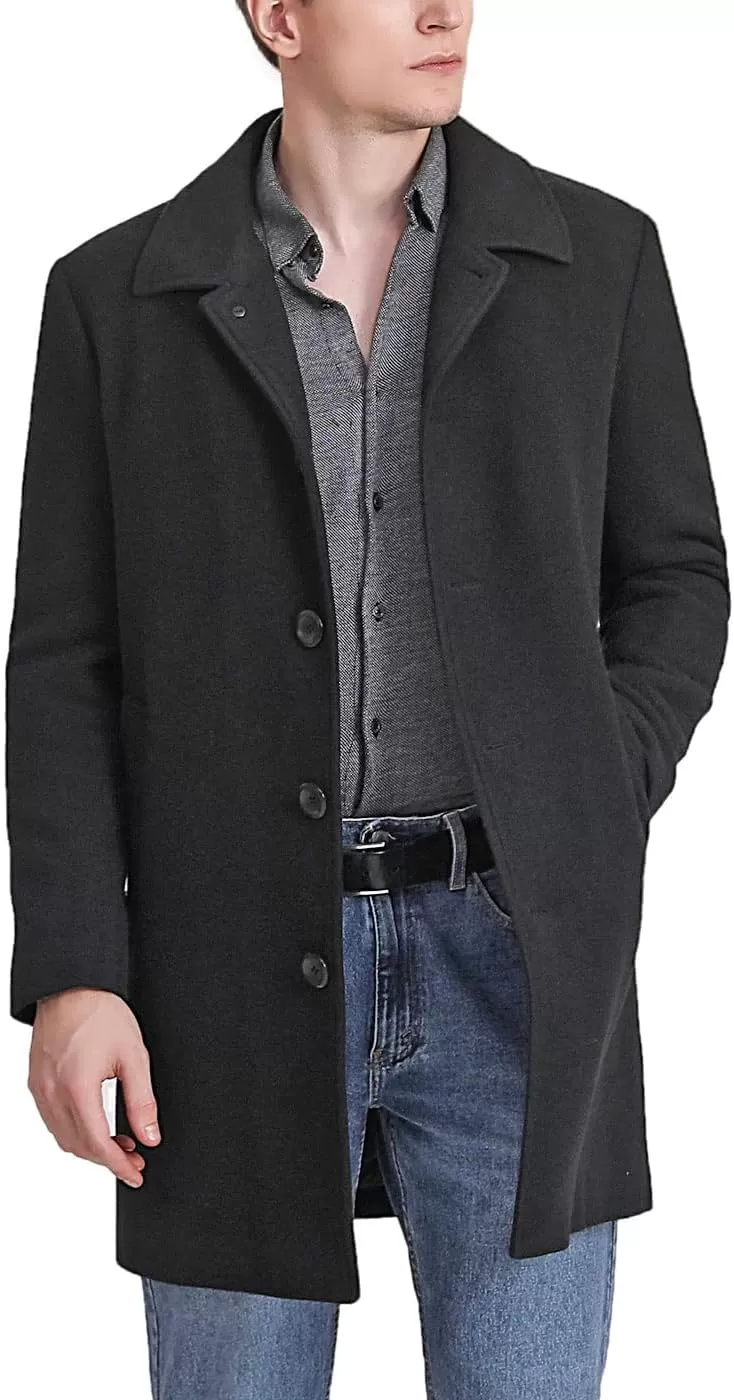 imageBGSD Men Baker Wool Blend Single Breasted Walking Long Car Coat Also available in Big and TallBlack