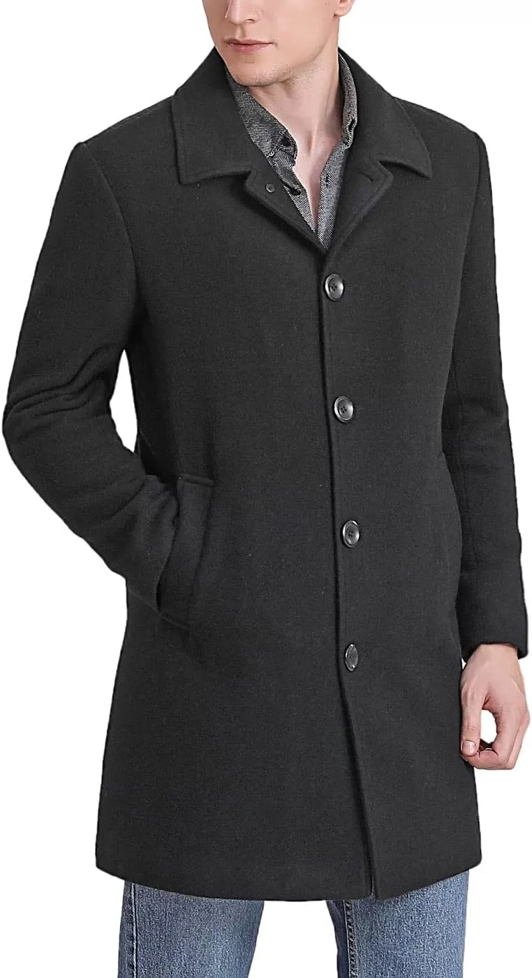 imageBGSD Men Baker Wool Blend Single Breasted Walking Long Car Coat Also available in Big and TallBlack