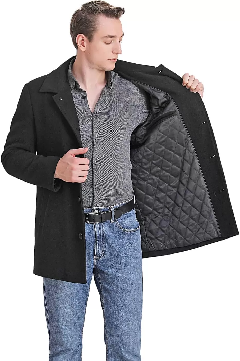 imageBGSD Men Cole Wool Blend Single Breasted Walking Pea Coat Also available in Big and TallBlack