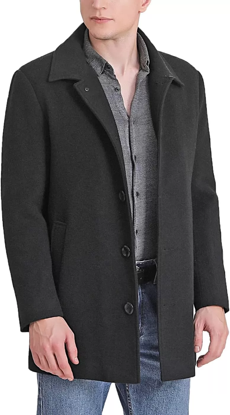 imageBGSD Men Cole Wool Blend Single Breasted Walking Pea Coat Also available in Big and TallBlack