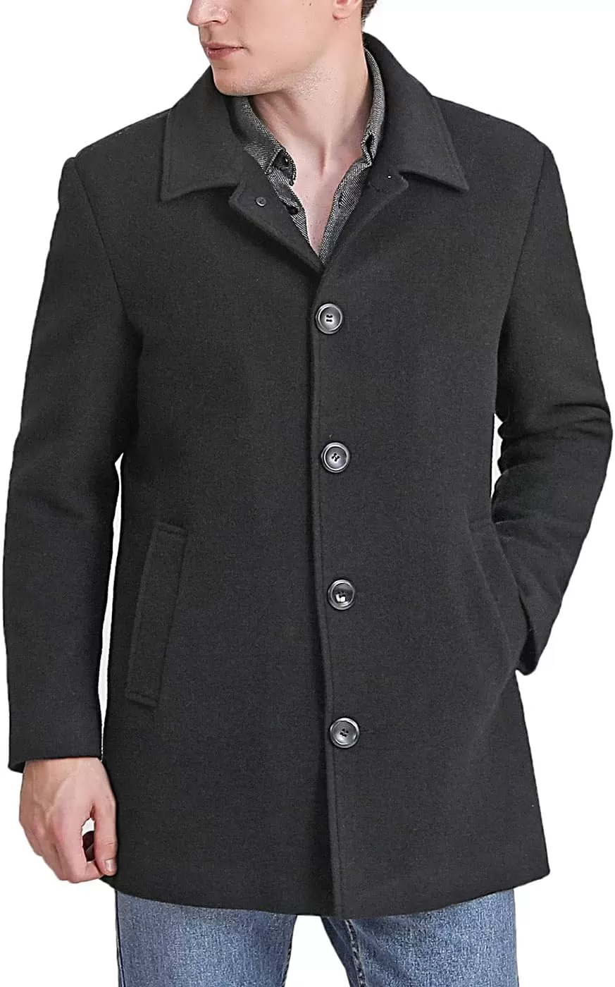 imageBGSD Men Cole Wool Blend Single Breasted Walking Pea Coat Also available in Big and TallBlack