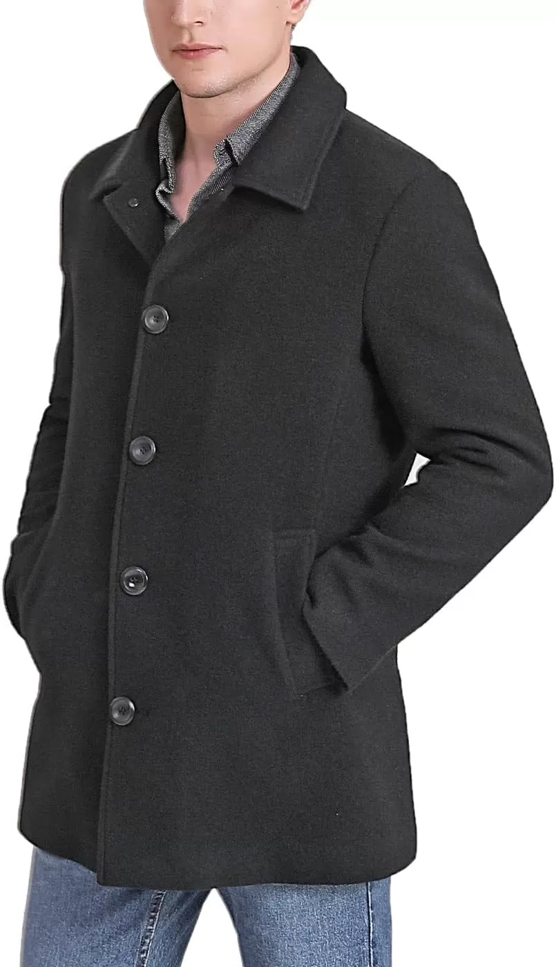 imageBGSD Men Cole Wool Blend Single Breasted Walking Pea Coat Also available in Big and TallBlack