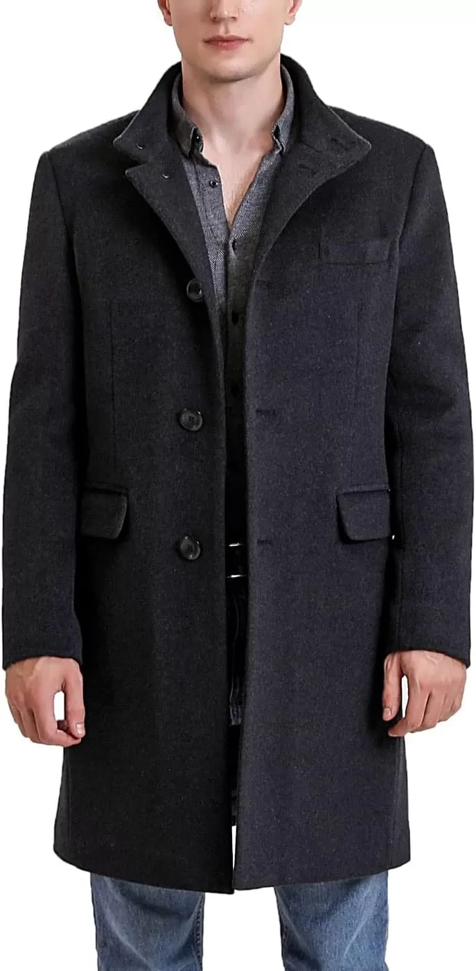 imageBGSD Men Jacob Cashmere Wool Blend Single Breasted Walking Top Coat Also available in Big and TallBlack