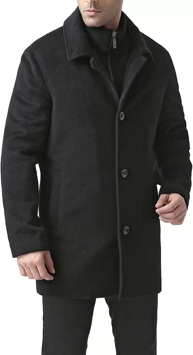 imageBGSD Men John Wool Blend Single Breasted Walking Car Coat with Removable Bib Also available in Big and Tall and ShortBlack