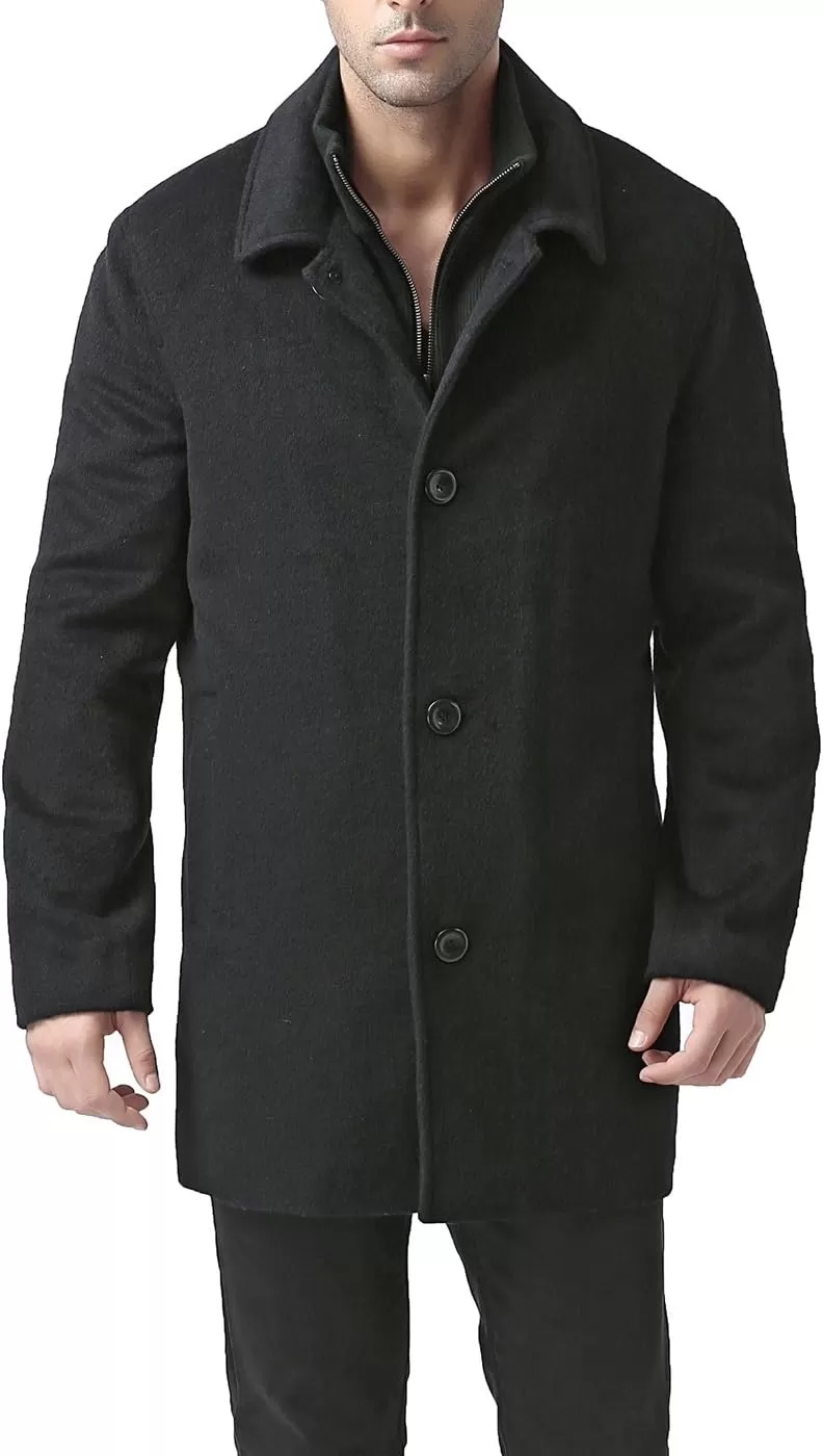 imageBGSD Men John Wool Blend Single Breasted Walking Car Coat with Removable Bib Also available in Big and Tall and ShortBlack