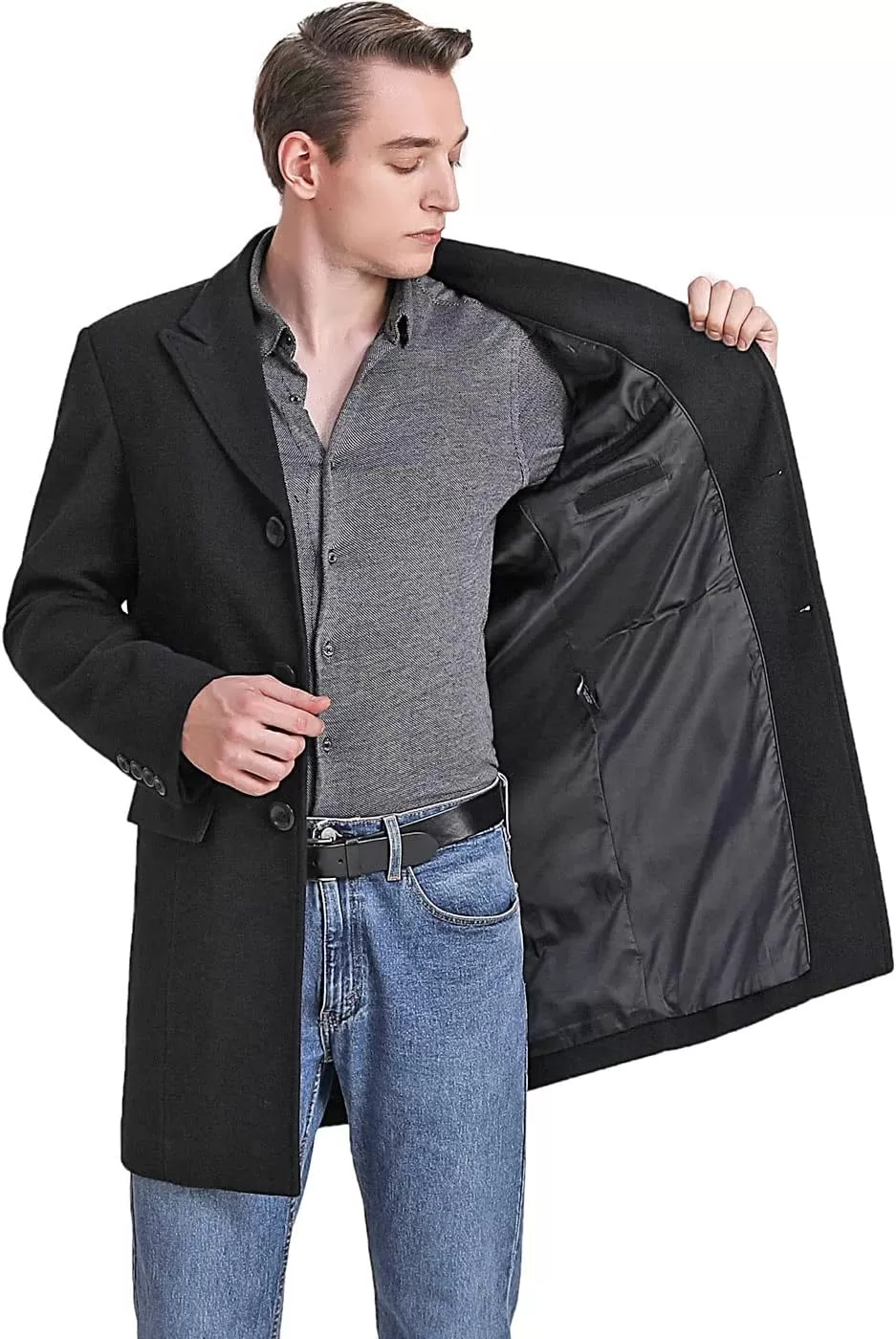 imageBGSD Men Marc Wool Blend Single Breasted Walking Coat Also available in Big and TallBlack