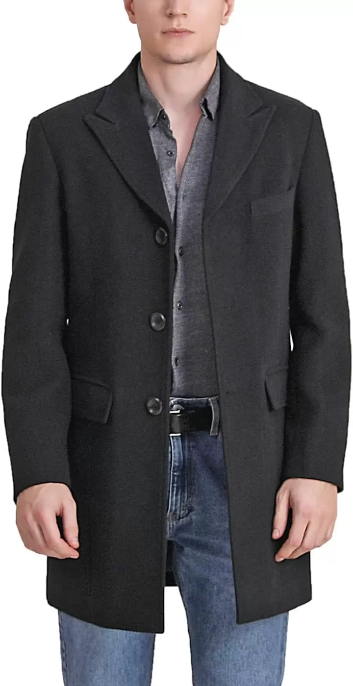 imageBGSD Men Marc Wool Blend Single Breasted Walking Coat Also available in Big and TallBlack