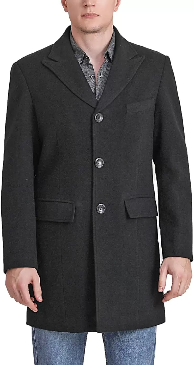 imageBGSD Men Marc Wool Blend Single Breasted Walking Coat Also available in Big and TallBlack