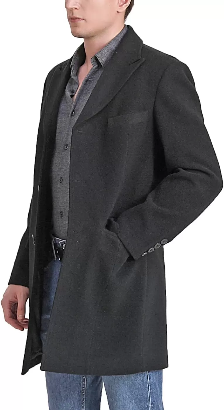 imageBGSD Men Marc Wool Blend Single Breasted Walking Coat Also available in Big and TallBlack