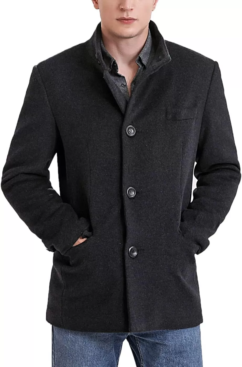 imageBGSD Men Perry Cashmere Wool Blend Single Breasted Walking Car Coat Also available in Big and TallBlack