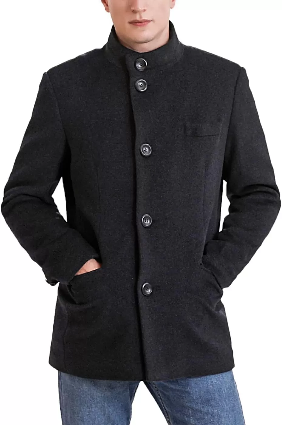 imageBGSD Men Perry Cashmere Wool Blend Single Breasted Walking Car Coat Also available in Big and TallBlack