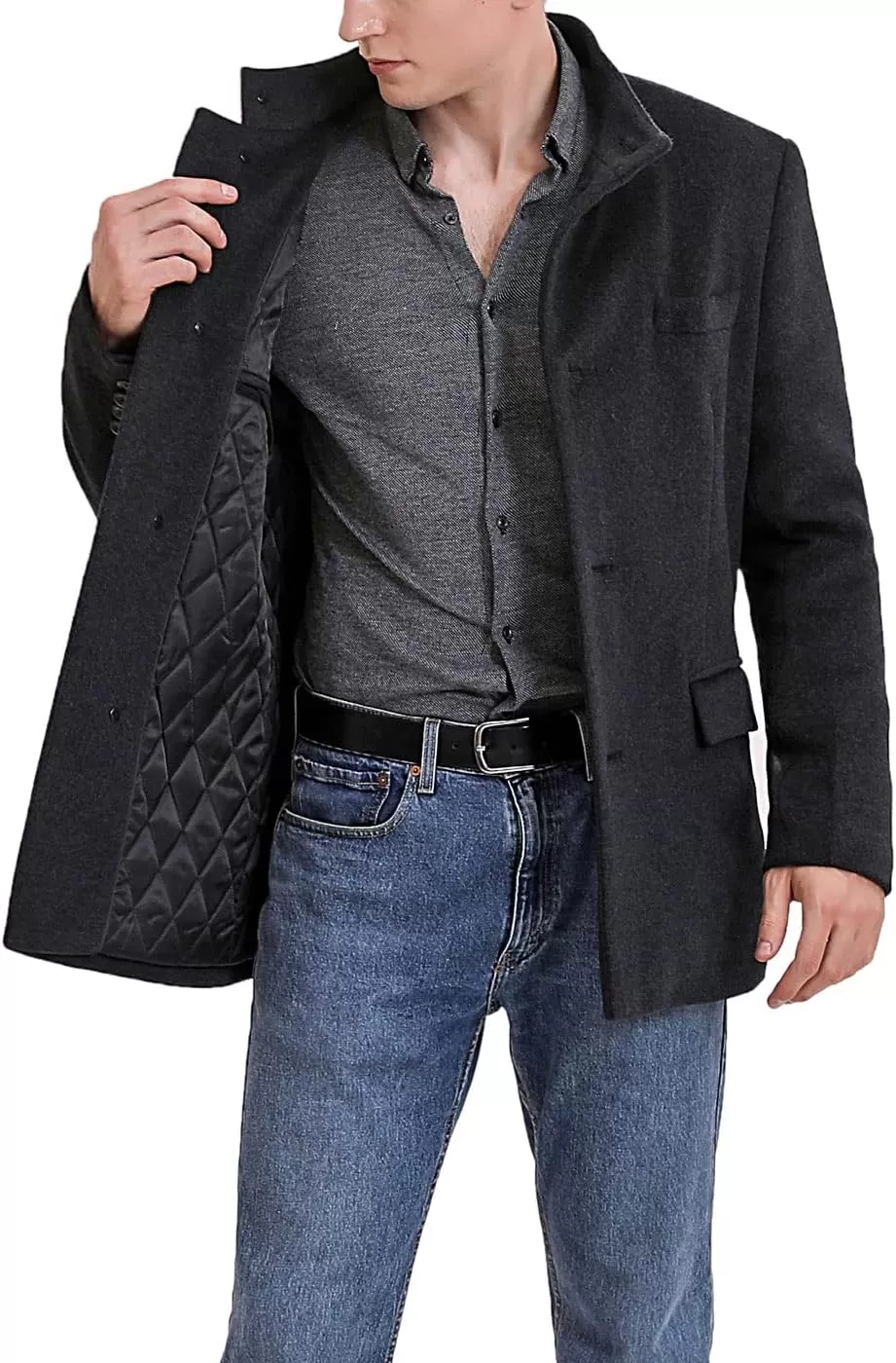 imageBGSD Men Perry Cashmere Wool Blend Single Breasted Walking Car Coat Also available in Big and TallBlack