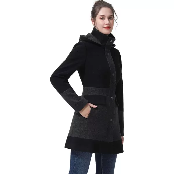 imageBGSD Women Gia Wool Blend Colorblock Walking Coat with Removable Hood Also available in Plus Size and PetiteBlackGray