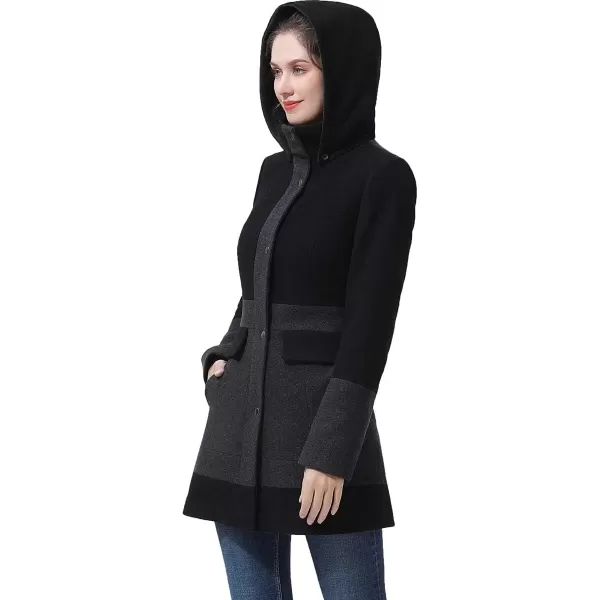 imageBGSD Women Gia Wool Blend Colorblock Walking Coat with Removable Hood Also available in Plus Size and PetiteBlackGray