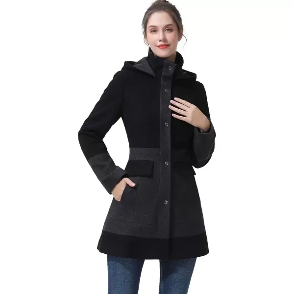 imageBGSD Women Gia Wool Blend Colorblock Walking Coat with Removable Hood Also available in Plus Size and PetiteBlackGray