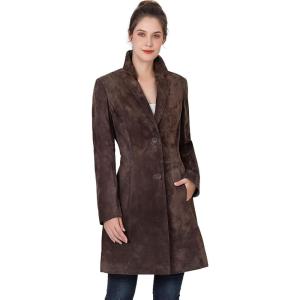 imageBGSD Women Mary Suede Leather Long Walking Coat Also available in Plus Size ampamp PetiteBrown
