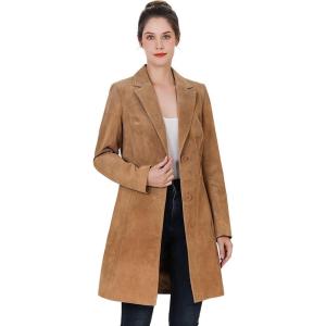 imageBGSD Women Mary Suede Leather Long Walking Coat Also available in Plus Size ampamp PetiteCaramel