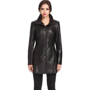 imageBGSD Women Jocelyn Lambskin Leather Car Coat Also available in Plus Size ampamp PetiteBlack