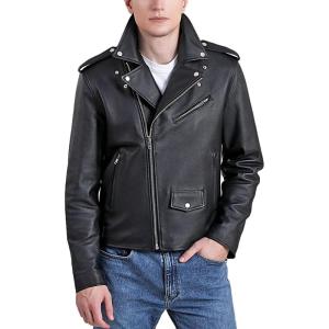 imageBGSD Men City Cowhide Leather Motorcycle Jacket Also available in Big and TallBlack