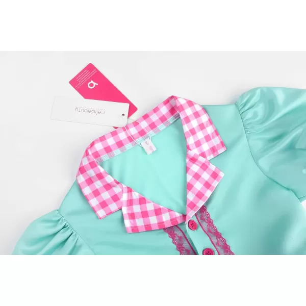 ReliBeauty 50s Girl Costume Waitress Costume for Girls with Apron and Headband Green amp PinkGreen