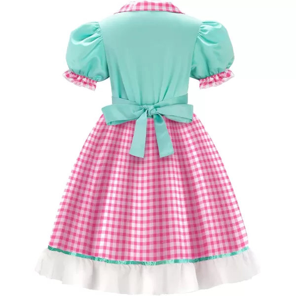 ReliBeauty 50s Girl Costume Waitress Costume for Girls with Apron and Headband Green amp PinkGreen