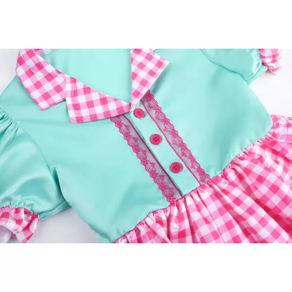 ReliBeauty 50s Girl Costume Waitress Costume for Girls with Apron and Headband Green amp PinkGreen