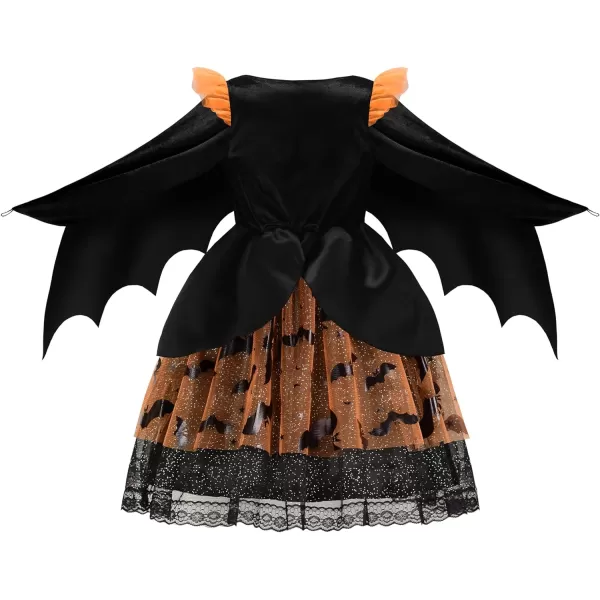 ReliBeauty Bat Costume for Girls with WingsBat Headbands Halloween Costume Dress UpBlack amp OrangeBlack amp Orange