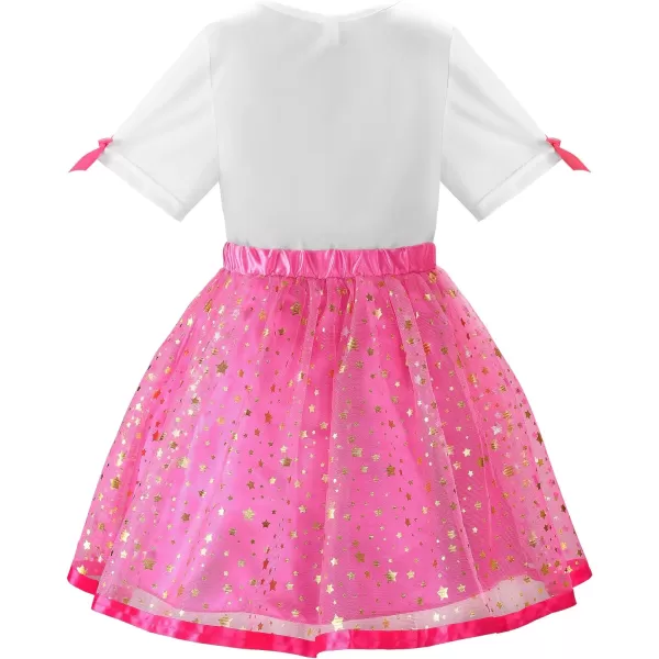 ReliBeauty Birthday Girl Outfit Princess Tutu Dress Pink Tshirt Mesh Skirt SetPink