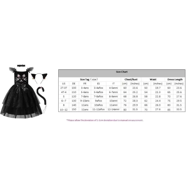 ReliBeauty Black Cat Costume for Girls Kitty Costume Halloween Toddler Dress with AccessoriesBlack