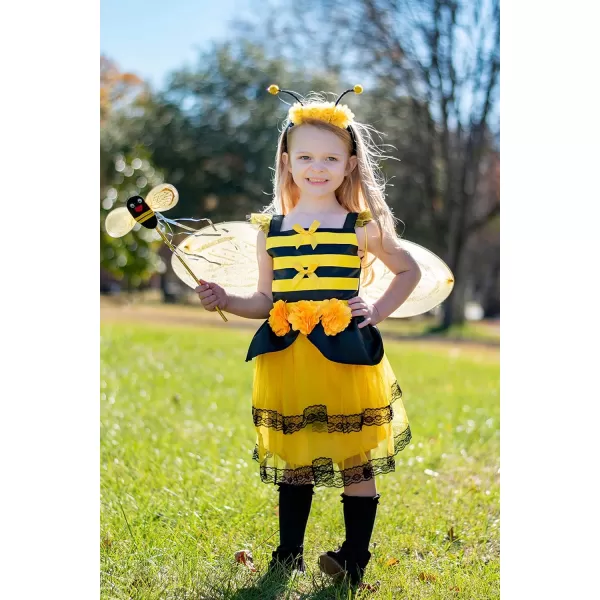 ReliBeauty Bumble Bee Costume Kids Bee Costume Toddler Fancy Dress with Bee Wings Halloween PartyYellow