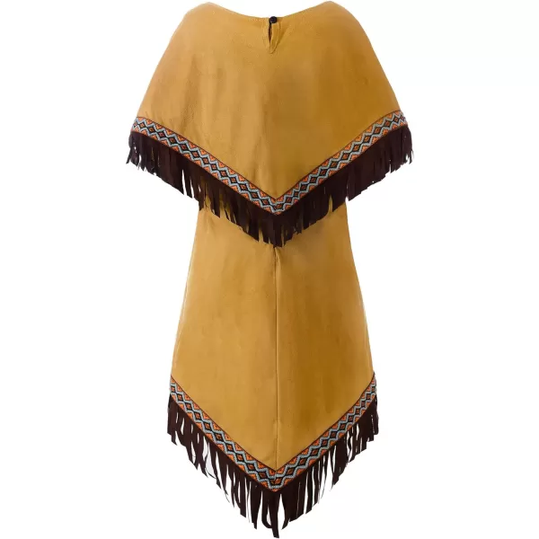 ReliBeauty Girls Native American Costume Kids Dress and cape BrownBrown