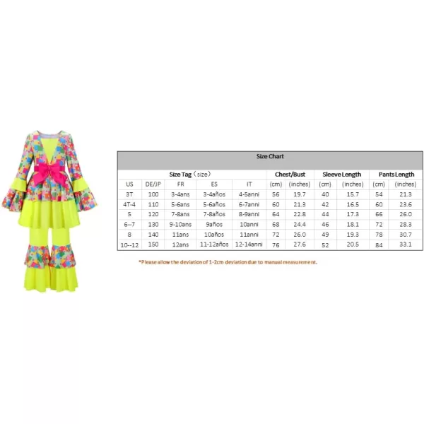 ReliBeauty Hippie Costume for Girls Disco Diva Costume for Girls Cute Halloween Costumes for kids 70s 80s 60s Outfits KidsMulticolored