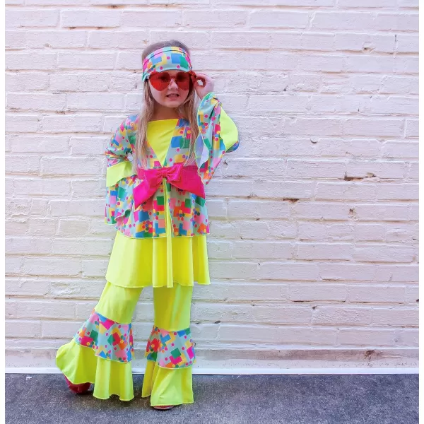 ReliBeauty Hippie Costume for Girls Disco Diva Costume for Girls Cute Halloween Costumes for kids 70s 80s 60s Outfits KidsMulticolored