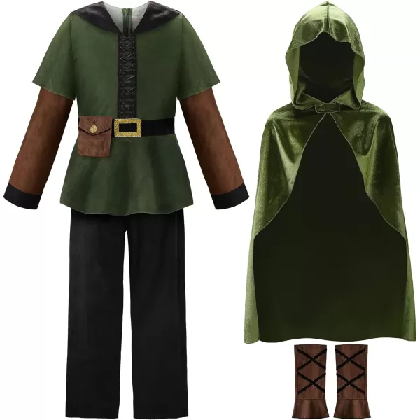 ReliBeauty Kids Archer Costume Boys Girls Hunter Costume with CapeGreenGreen