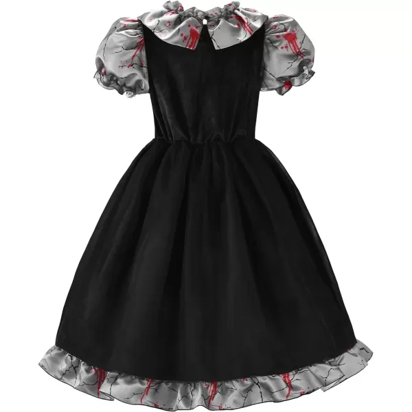 ReliBeauty Kids Broken Creepy Doll Costume for Girls Halloween CostumesBlack amp GreyBlack