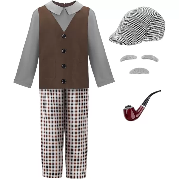 ReliBeauty Old Man Costume for Kids Grandpa Outfit Old Person for boys 100 Days of School with Old PersonBrown