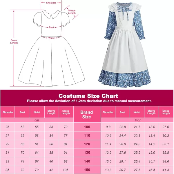 ReliBeauty Pioneer Girl Dress Colonial Prairie Costume BlueBlue